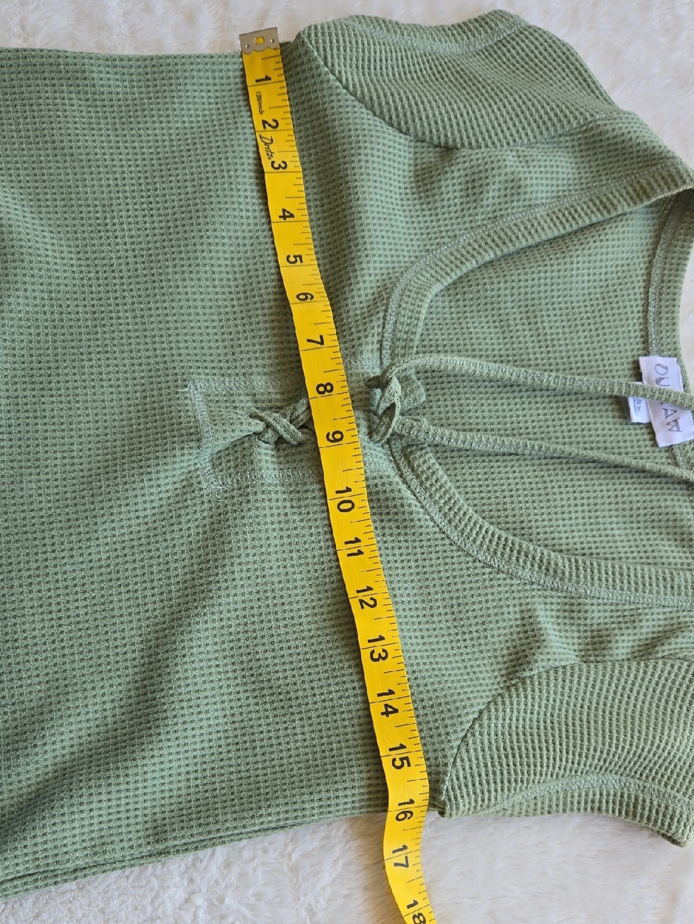OUTLAW Sage Green Waffle Knit Lace Up Crop Top L - Picture 6 of 10